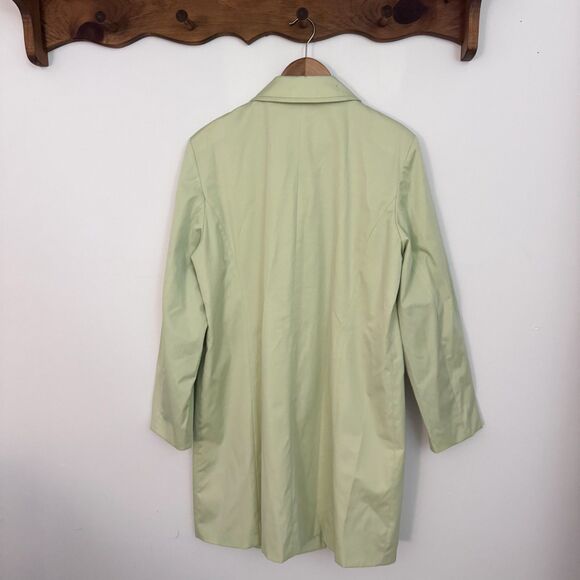 VTG Y2K Mint Green Floral-Button Down Collared Heavy Trench Rain Coat Spring - Picture 3 of 5